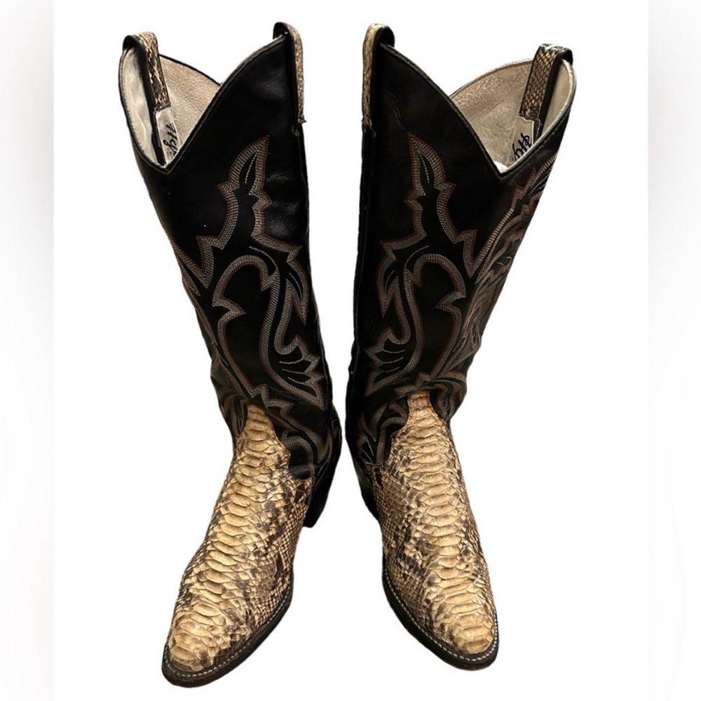 Hyer Tony Lama Vintage Women’s Cowboy Boots Python Snakeskin Brown Black Size 6